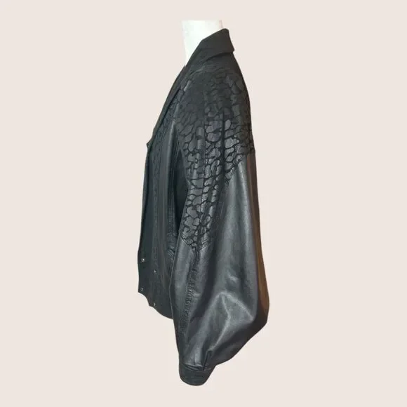 🖤 VTG 1980s WINLOCK GENUINE LEATHER JACKET COAT LEOPARD ANIMAL CONTRAST MEDIUM - Picture 4 of 14